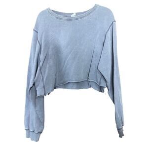 & Other Stories Women's Crewneck Crop Sweater Long Sleeve Blue Gray Size 12